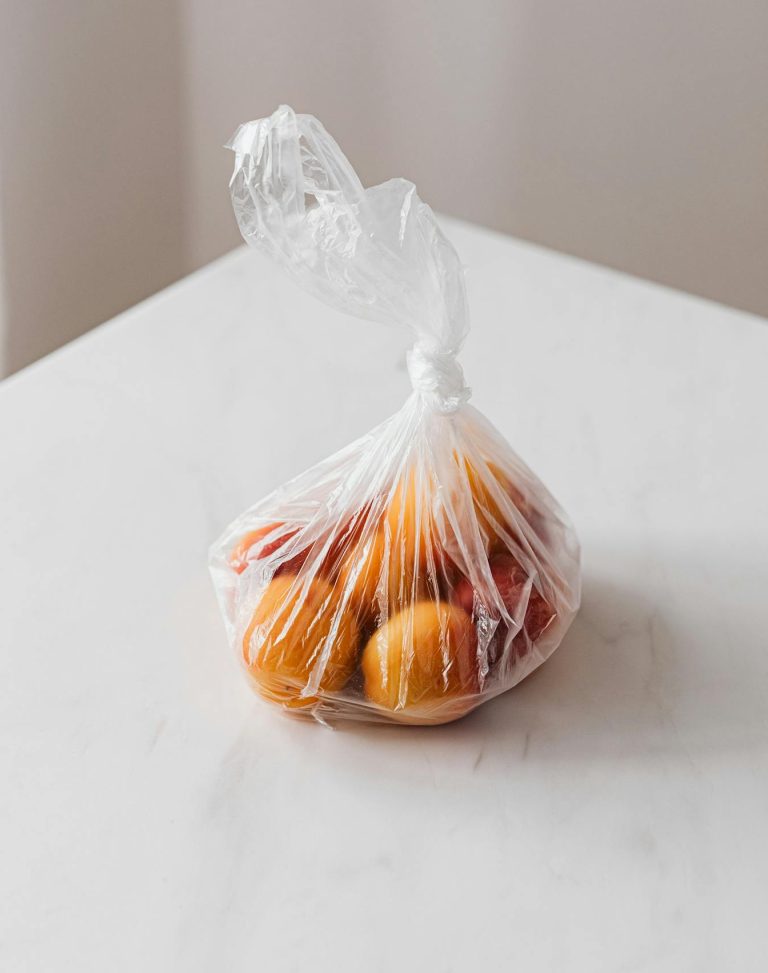 Alternative to most commo plastic items in plastic bag placed on white table
